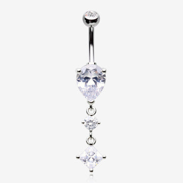 Enchant Sparkle Teardrop Princess Dangle Belly Button Ring-Clear Gem